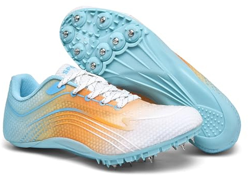 Dwihuize Zapatillas De Atletismo Hombre Zapatillas Profesionales para Correr En Pista con Clavos Zapatillas De Velocidad Y Salto De Altura para Carreras,Naranja,42 EU