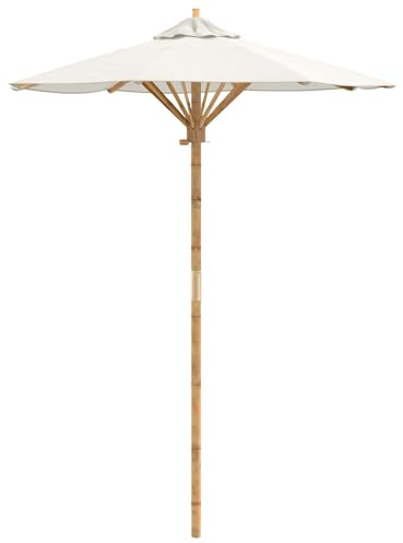 HKTMGDNG 5ft Round Bamboo Patio Umbrella Cream White