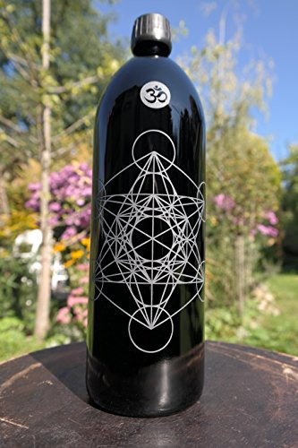 Bouteille de 1 L, verre miroir / verre violet « Metatrons Cube », géométrie sacrée, métatron, bouteille en verre, bouteille d'eau