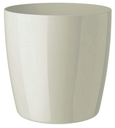 Floralo Teramo Übertopf 40cm Durchmesser x 38cm hoch creme, glänzend, in den Boden eingelassene Rollen, altweiß