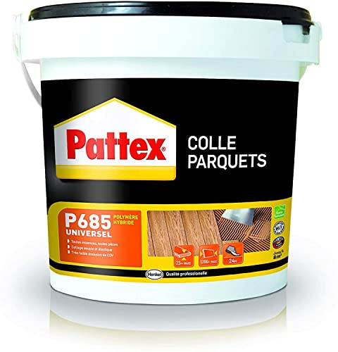 PATTEX Parkettkleber P685 - Polymerkleber für jede Art von Parkett und Blattlänge - geeignet auf beheizten Böden, sorgt für eine starke und dauerhafte elastische Verklebung - 7 kg Eimer