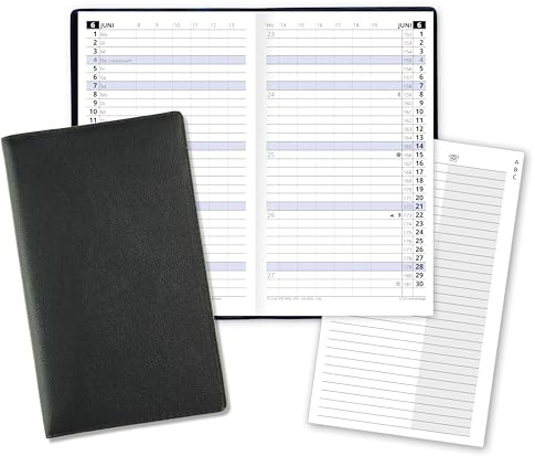 Lederkalender Taschenkalender 2026 mit Ledereinband als Monatsübersicht Sonn- und Feiertage in Blau mit 8-seitigen Adressheft neu mit altbewährtem Layout