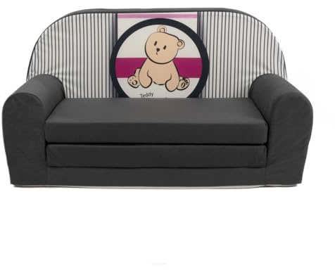 FORTISLINE Kindersofa MINI ausklappbar 78 x 40 x 45 cm - Kindercouch aus Mikrofaser mit Liegefläche 104 cm, abnehmbarem waschbarem Bezug, Oeko-TEX Standard 100, Bärchen