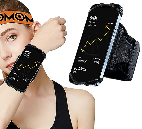 HLOMOM Running Phone Holder,Sports Phone Wristband 360° Rotation & Detachable for iPhone 17/16/15/14/13 Pro/12 Pro/11Pro Max/XS/XR/8/7/6s Plus, for Samsung Galaxy Suit for 4''-6.5'' Cellphone(S)
