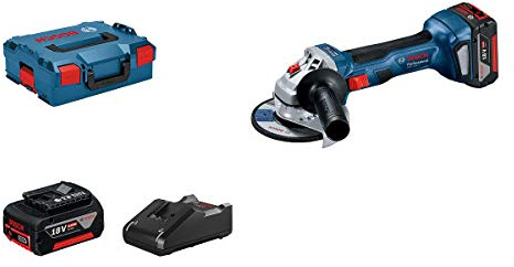 Bosch Professional 06019H9070 18V System Gws 18 V-7 Angle Grinder, Protect Guard, Aux Handle, Mount Flange, Clamping Nut, Blue