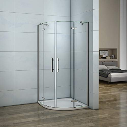 195cm Box Doccia Semicircolare 80x80cm 2 Porta Battente Vetro Barra piatto | Anticalcare, Vetro Temperato, Semicircolare, Porta Battente, Barra Stabilizzatrice incluso