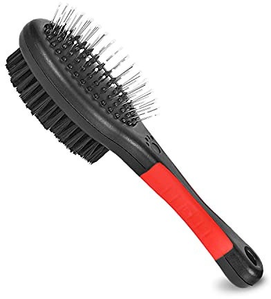 Dog Brush for Grooming 2 Sided Pin & Bristle Removing Shedding Long and Short Hair, Cat Brush Grooming Comb for Detangling and Dirt Cleaning