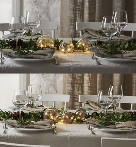 NETPROSHOP 3er Set Deko Glaskugeln mit Crackle Glas, 10 LED Warmweiß inkl. Timer, Batterbetrieben, Farbe:Rauchglas