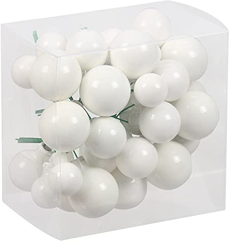 Bündel mit Glaskugeln an Draht (insg. 36 Weihnachtskugeln) - Weihnachtsdeko - Baumkugeln an Draht - Adventsdeko zum Stecken - Spiegelbeeren Farbe Opal, Weiss