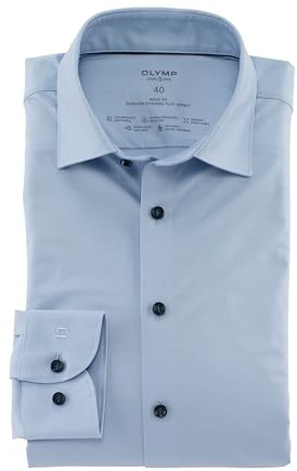 OLYMP Herren Oberhemd Langarm Level Five 24/Seven,Single Jersey,462 Level-5-Jerseyshirt-03,18 New York Kent,hellblau 10,42