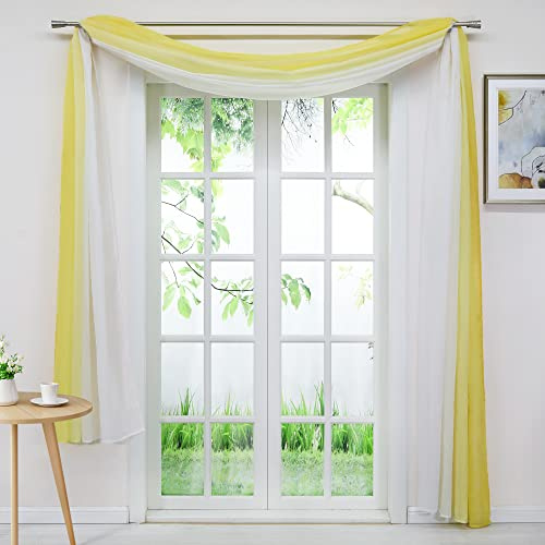 Delien Voile 1er Pack Gardinenschals Querbehang Transparente Gardine Freihanddeko Vorhang Einfarbige Farbverlauf Dekoschals Hängevorhang für Wohnzimmer Hochzeit Feier Party BxH 140x500cm,Gelb