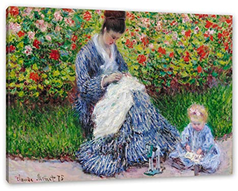 Pixxprint Claude Monet - Camille Monet und ein Kind im Garten des, Größe: 60x40cm, Leinwandbild, fertig gespannt, Wandbild, Dekoration, Kunstdruck, kein Poster