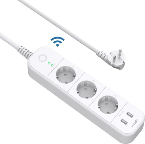 Tenda Regleta Inteligente Wi-Fi con 3 Zócalos y 2 USB Enchufes Inteligentes, Protección contra Sobretensiones, Control de Voz con Alexa y Google Home 16A 4000W, SP15 Blanco