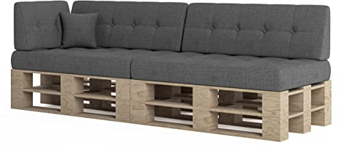 chilly pilley Palettenkissen Palettenauflage Schräg Geschnitten Gesteppt Palettenpolster Gartenkissen Garten Kissen Indoor Outdoorkissen Farben und Größen (Grau, 6er Set)