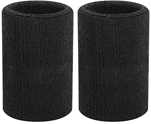 Handgelenk-Schweißband – 10 cm (4 Zoll) Sport-Armbänder, elastische Sport-Armbänder, Dicke Cotto-Armbänder für Gymnastik, Basketball, Tennis, Fußball (1 Paar) (Blau) (Black)