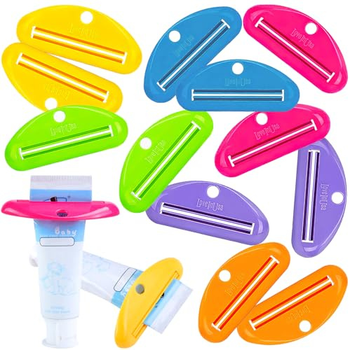 LOVEINUSA Toothpaste Squeezers Bulk, 12PCS Multicolor Toothpaste Clips Tube Squeezer Dispenser Assorted Colors for Hair Gel Glue Tube Ointment