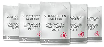 Engrudo para papel pintado no tejido – cola de alta calidad para aprox. 30 rollos de papel pintado – excelente fuerza adhesiva – buena corrección – se seca sin manchas – 5 paquetes de 200 g