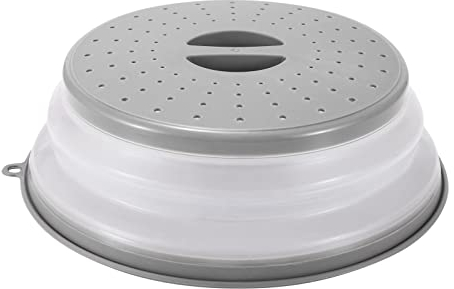 Coperchio Microonde Pieghevole Antischizzi Piastra Copertura per Frutta Verdure Alimenti Riscaldamento con Fori Vapore Impiccagione Cestello del Filtro Grigio 26,5cm