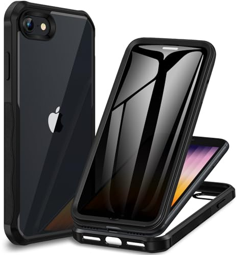 CENHUFO Sichtschutz Hülle für iPhone SE 2020/SE 2022/ iPhone 8/iPhone 7, 360 Grad Handyhülle Schutzhülle mit Eingebautem Privacy Panzerglas Displayschutz Stoßfest Anti Spy Full Cover Case -Schwarz