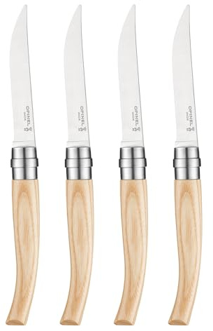 Opinel - Coffret 4 Couteaux de Table Chic Frêne - Lame Traditionnelle Yatagan Acier Inox - Manche Bois de Frêne - Garantie à Vie - Fabrication Française