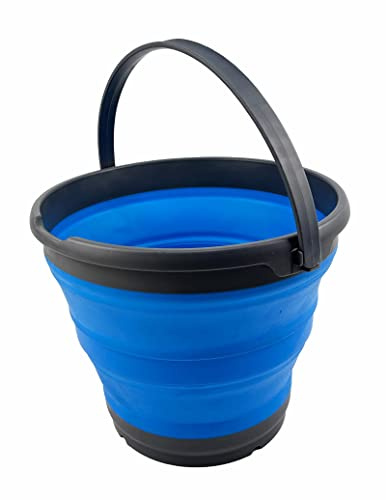 SAMMART 10L zusammenklappbarer Kunststoffeimer – Faltbare runde Wanne – tragbarer Wassereimer zum Angeln – platzsparender Wassertopf für den Außenbereich (Grau/Ceerulean)