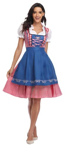 thematys Damen Dirndl Midi Trachtenkleid inkl. Trachtenrock, Dirndlbluse & Dirndlschürze - Bayerisches Dirndl für Oktoberfest & Trachtenmode - 5 Größen für Frauen & Jugendliche in Blau (Style002, XL)