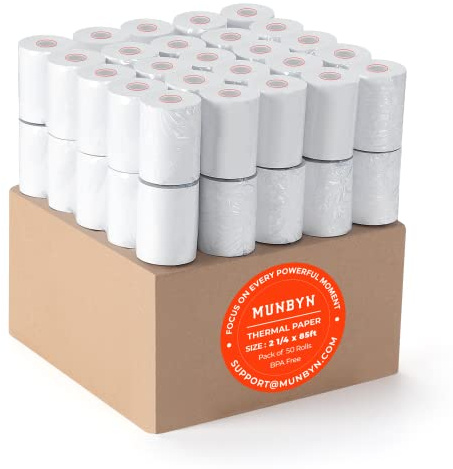 MUNBYN 2 1/4 X 85 ft Thermal Receipt Paper (50 Rolls) Cash Register Paper Rolls Fits for Most Credit Card Terminals, Verifone VX510 VX570 FD50 T4220, BPA Free