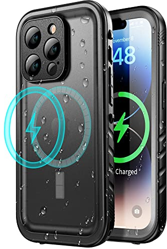 SPORTLINK für iPhone 14 Pro wasserdichte Hülle 360 Grad, Schwarz/Mag | Outdoor Handyhülle mit Kameraschutz und Displayschutz, militärischer stoßfester Panzerhülle, IP68 waterproof & staubschutz