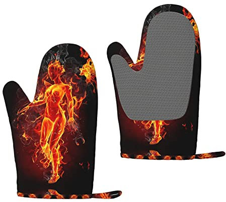 Feuerhautfarbene Damen-Grillhandschuhe, hitzebeständige Silikon-Grillhandschuhe, Küchen-Ofenhandschuhe, zum Grillen, Kochen