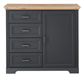 Stella Trading Jasmin Kommode in Graphit, Artisan Eiche Optik - Kommode im Landhausstil mit Schubladen und viel Stauraum - 115 x 102 x 41 cm (B/H/T) | Landhausstil, 4 Schubladen und Fächer hinter der Tür, viel Stauraum, großzügiger Oberboden, Wohnbereich