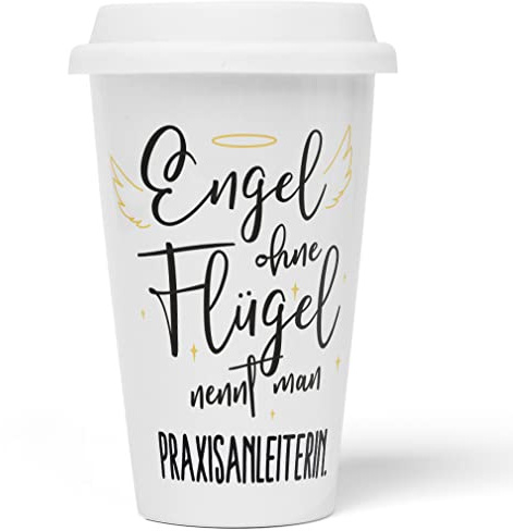 JUNIWORDS To-Go Becher mit Deckel, Engel ohne Flügel nennt man Praxisanleiterin (5178541)
