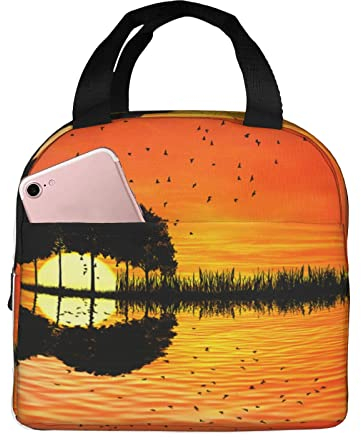 XVBCDFG Bolsa de almuerzo con reflejo de guitarra de lago, bolsa de almuerzo con aislamiento térmico grueso de papel de aluminio portátil, bolsa de almacenam
