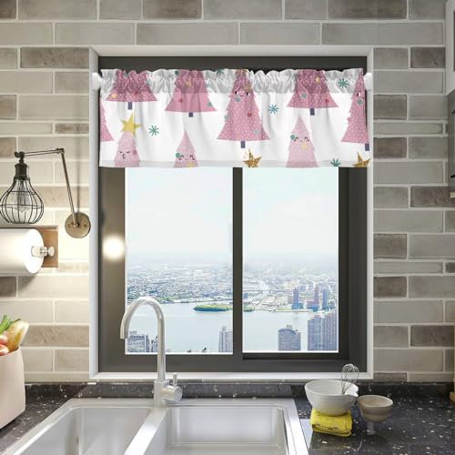 FRODOTGV Weihnachtsvorhänge mit niedlichen rosa Bäumen, für Wohnzimmer, 137,2 x 45,7 cm, Badezimmer-Vorhänge, Fenster, 1 Panel, Fensterschal, Volant