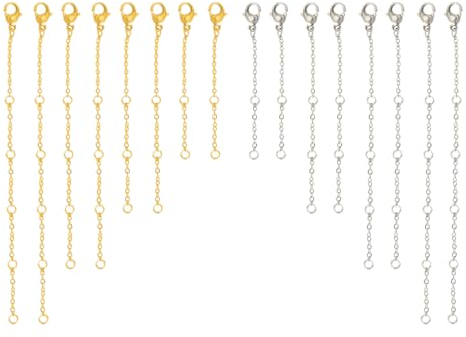 16 Stück Kettenverlängerung Set, Gold Silber Halskette Extende für Halskette Armband Fußkette, Einstellbar Halskette Ketten Verlängerung für die Schmuckherstellung(2/4/6/8Inch)