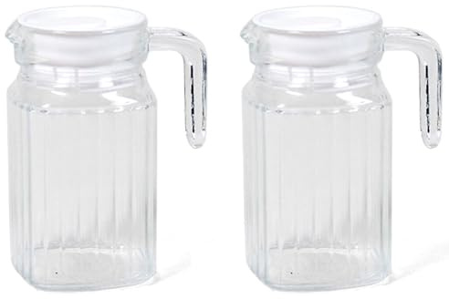 Acan Tradineur - Pack de 2 Jarras frigo con Tapa Blanca de Cristal con Capacidad de 0,5 litros, de 15,7 x 13 x 7,5 cm. Recipiente para almacenar y Servir líquidos con diseño Tradicional.