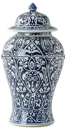 Deko Vase Chinesische Tradition Keramik Vase Glas Mit Deckel Blau Und Weiß Dekorative Porzellan Tempel Glas Mit Deckel Vase mit Deckel (Color : L)