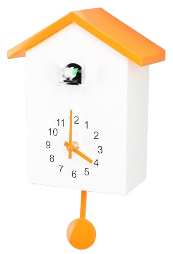 Horloge Murale Coucou, Horloge Murale Nichoir avec Pendule D'Horloge Oscillante, Horloge de Maison D'oiseau Chantant, Horloge à Quartz Pendule Murale, Décoration Murale pour la