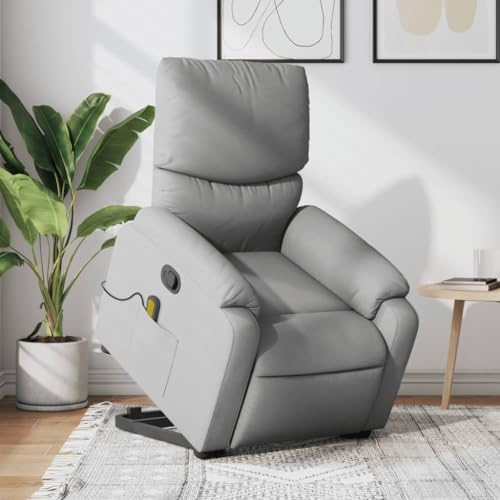 Homgoday Massagesessel mit Aufstehhilfe Fernsehsessel Aufstehsessel Elektrisch Verstellbar Sessel Massagesessel mit Liegefunktion Relaxsessel TV Sessel Wohnzimmer Hellgrau Stoff