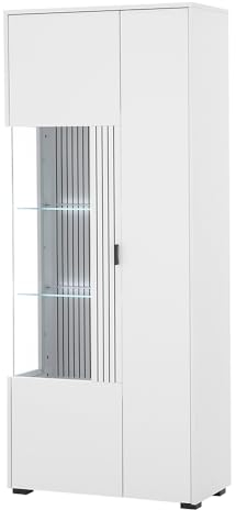 Lomadox Vitrinenschrank Vitrine Standvitrine Glasvitrine Glastür weiß matt schwarz gerillt Rillen modern 75x180x38 cm