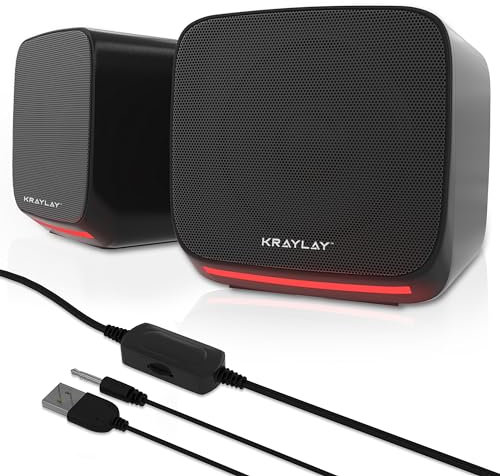 Kraylay Altavoces para computadora, altavoces de TV con alimentación USB 2.0, altavoces para monitor con luz LED RGB, mini altavoz estéreo multimedia para laptop, tableta y teléfono celular