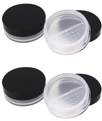 FSSTUD 4 Stück 10 g transparente Kunststoff-Puderdosen, kleine lose Puderdosen, kompakte Boxen, Reisepuderbehälter, Make-up, Kosmetikdosen, rund, leere Puderbehälter mit drehbarem Sieb und schwarzem