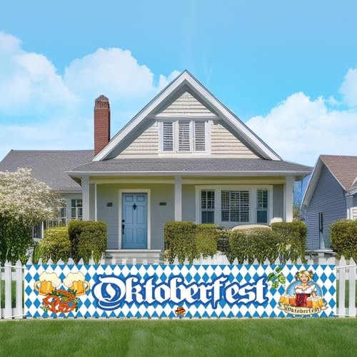 Koliphy Striscione lunga per Oktoberfest, decorazione per feste bavaresi, motivo Oktoberfest, decorazione per feste bavaresi, motivo a pettine di leoni tedeschi, 270 x 40 cm