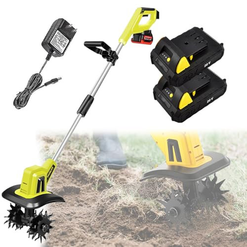 Quixnova Cultivador eléctrico inalámbrico, cultivador de Suelo con batería de 2 x 12 Ah, motocultor portátil para césped, Vegetales y huerto,B