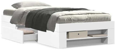 IKAYAA Bett 90x200 mit schubladen Bettgestell 90x200 mit stauraum ohne kopfteil Stauraumbett Bettgestell mit Lattenrost -Weiß-90 x 200 cm