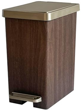 NINEWEEN Compact Trash Can with Lid, 15 Liter/3.9 Gallon, Plastic Slim Garbage Can for Home, Bathroom, Kitchen, Office, Living Room, Bedroom, Vintage Waste Bin with Foot Pedal and Touch Top