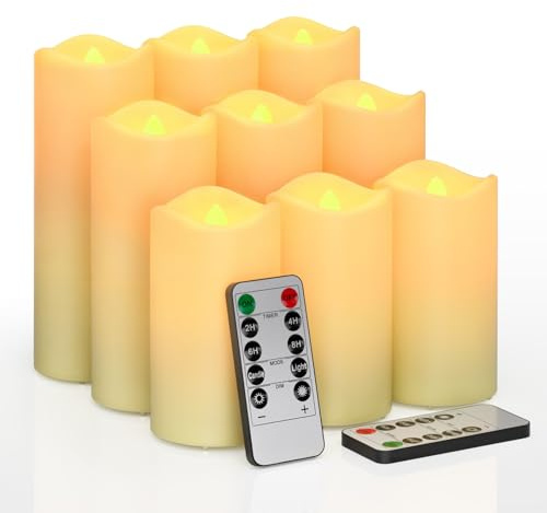 Flameless Candles LED Battery Realistic Candle 9 PCS, Simulated Waterproof artificial Candles with 3D Flickering Flame, Remote Control for Church Wedding Party Dining Table christmas decorations