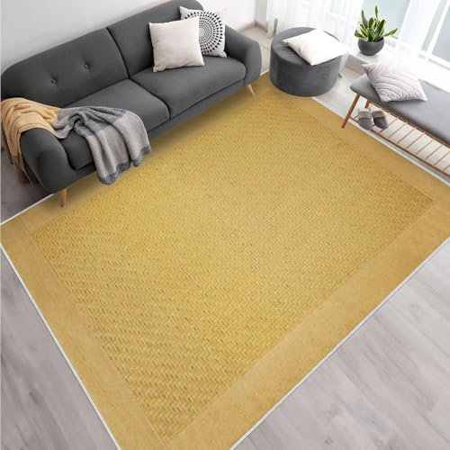 buyluhn Waschbar Wohnzimmer Teppich Bambus-Webmuster 250x300 Kurzflor Teppich Schlafzimmer, Japanischer Stil Teppiche Gegend Groß Küchenteppich Dünn rutschfest Saugfähig für Esszimmer