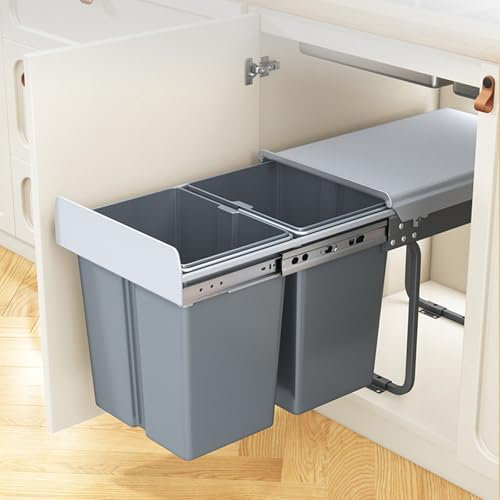 SanzIa Cubo de Basura Doble Extraíble Cubo de Basura Deslizable Bajo Fregadero con Tapa, para Cubo de Basura Bajo Fregadero de Cocina/Pantano, Oculto, Extraíble(34x48x41cm)