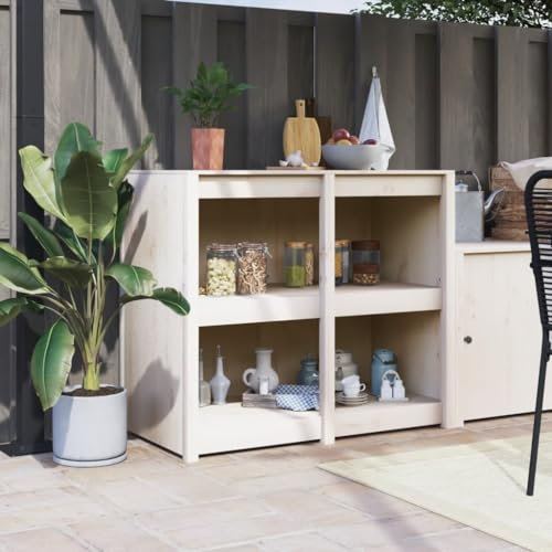 NQJIBUE Item-Outdoor Kitchen Cabinet White 106x55x92 cm Solid Wood Pine,Cabinets & Storage,Kitchen Cabinets