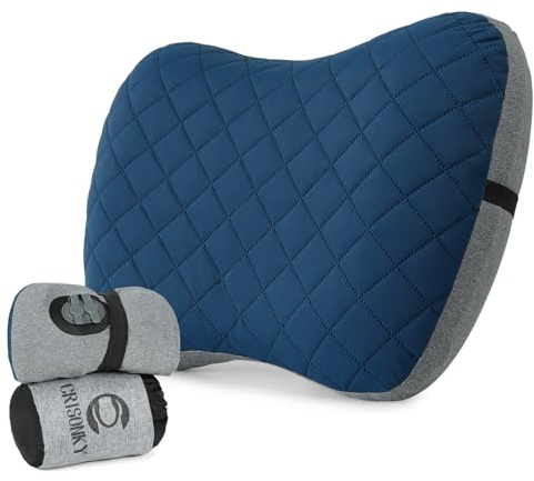 Camping Pillow with Removable Cover- Inflatable Pillow - Travel Pillows for Backpacking & Airplane, Lumbar Support Blow Up Pillow Washable Pillowcase, Compressible, Comfortable Pillows(w/Cover)